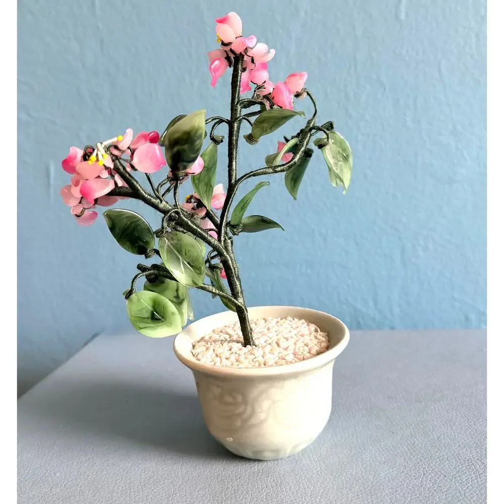 Vintage Chinese Bonsai Tree Pink Cherry Blossom 8